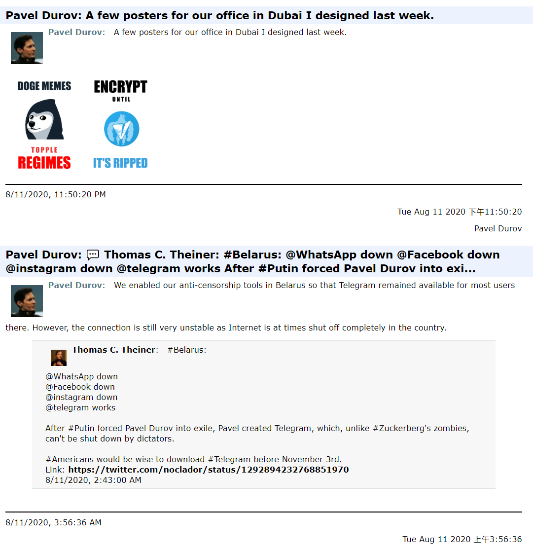 Readable Twitter RSS of Durov
